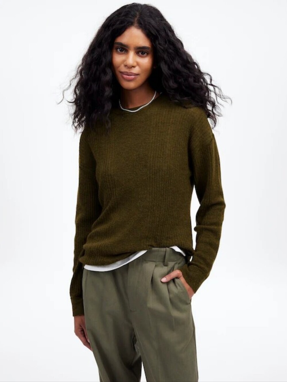 Madewell Ribbed Alpaca-Blend Crewneck Sweater, Color Kale Size M